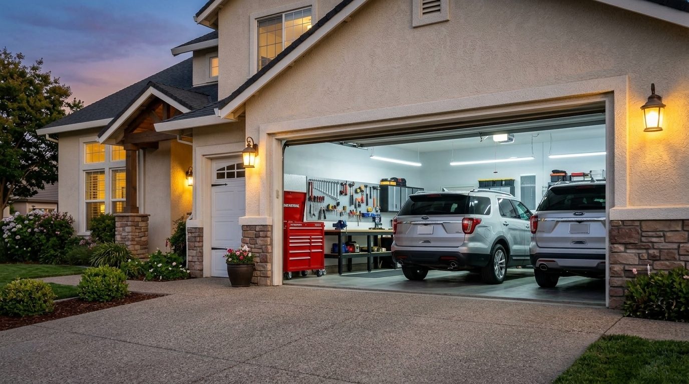 Laura Stewart Garage Door Seal Pros Garage Door Gliding Open Revealing Warm Illuminated Interior