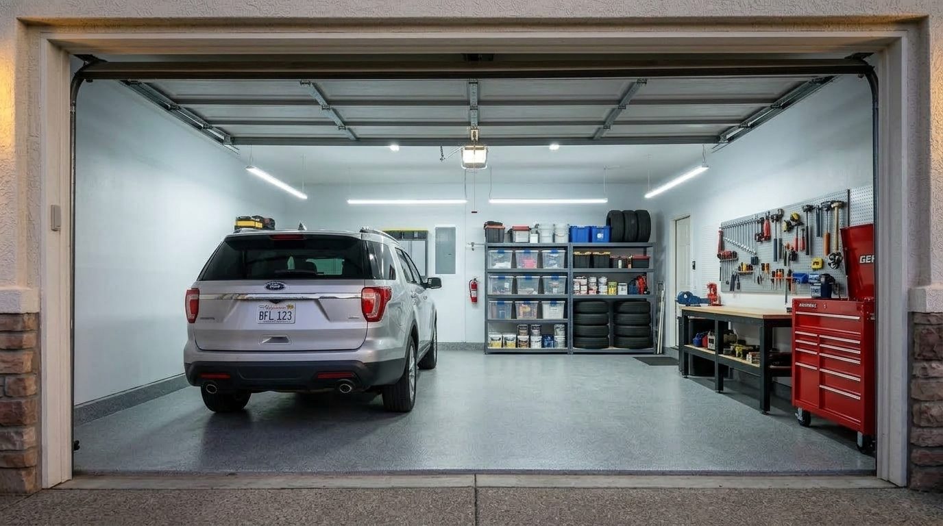 Laura Stewart Garage Door Seal Pros Interior View of Custom Garage Door Overhead and Workshop